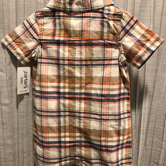 CARTERS BOY 24 MONTH BUTTON UP FRONT SNAPS MIDDLE NWT 100% ALGODON COTTON ROMPER - Picture 8 of 9
